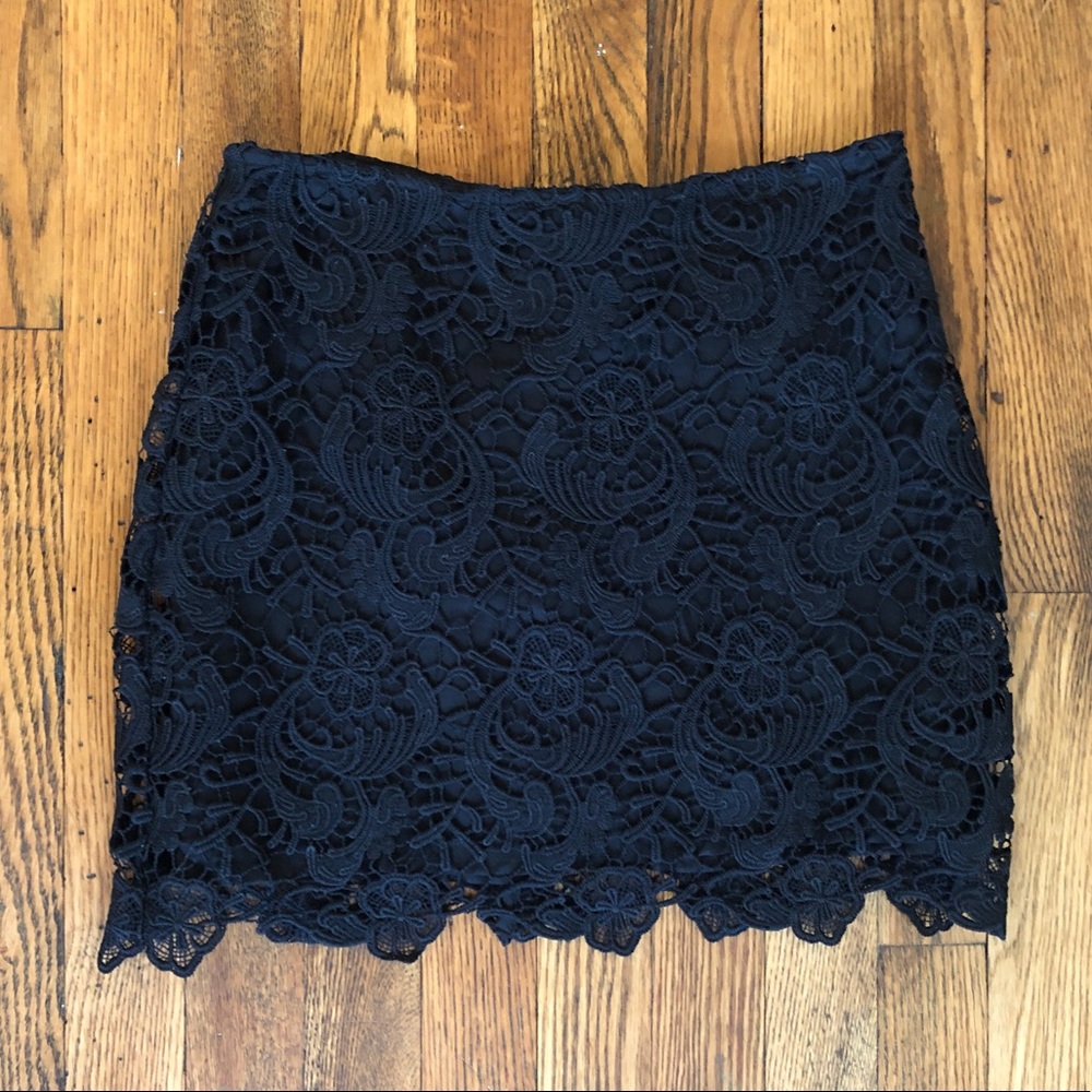 Black lace mini skirt
